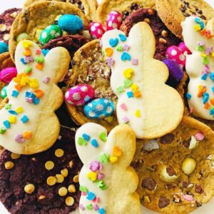 Easter Cookie Box consisting of 16 traditional cookies and 4 chocolate dipped sugar cookies Carlas Cookie Box