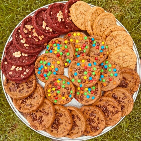 Platter Of An Assortment Of Soft Gourmet Cookies Including Chocolate Chip, Toffee, M&Amp;M On Product Category Page &Amp; Product Page